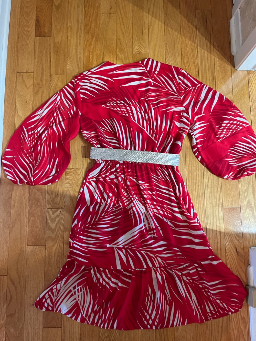 Joseph Ribkoff Red and White Palm-Print Midi Dress - Picture 8 of 11